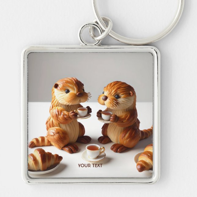 Fantasy Cute Croissants Otters Tea Key Ring (Front)
