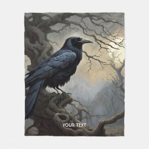 Fantasy Cute Crow Tree Darkness Fleece Blanket