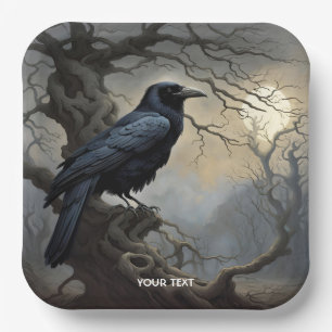 Fantasy Cute Crow Tree Darkness Paper Plate