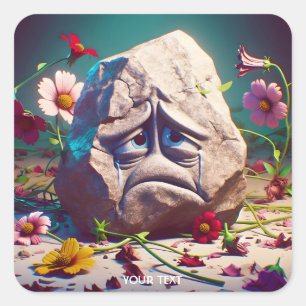 Fantasy Cute Crying Granite Rock Square Sticker