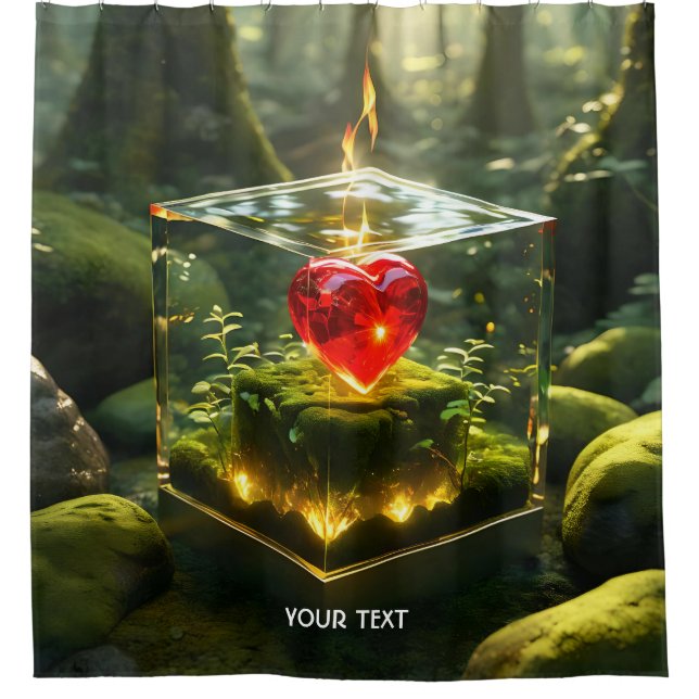 Fantasy Cute Cube Heart Forest Shower Curtain (Front)