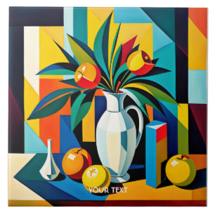 Fantasy Cute Cubist Still Life Tile
