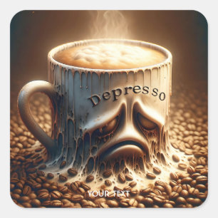 Fantasy Cute Cup Coffee Depressed Square Sticker