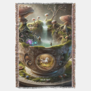 Fantasy Cute Cup Mushrooms Forest Throw Blanket