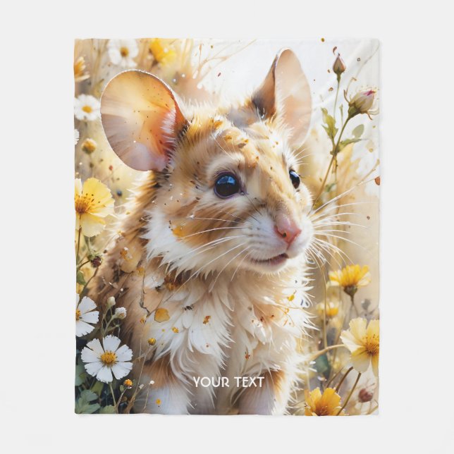 Fantasy Cute Curious Mouse Garden Fleece Blanket (Front)