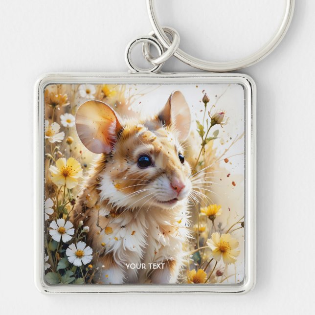 Fantasy Cute Curious Mouse Garden Key Ring (Front)