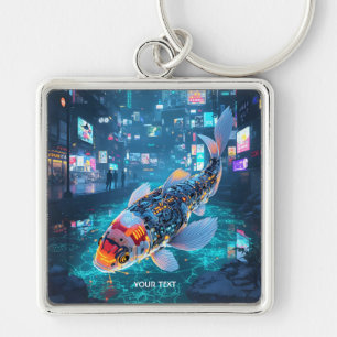 Fantasy Cute Cyber Fish City Key Ring