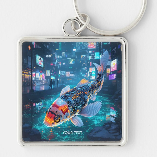 Fantasy Cute Cyber Fish City Key Ring (Front)