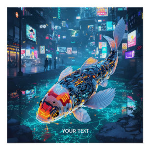 Fantasy Cute Cyber Fish City Poster
