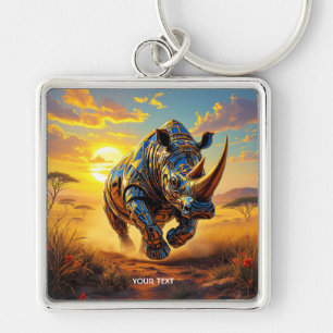 Fantasy Cute Cyber Rhino Desert Key Ring