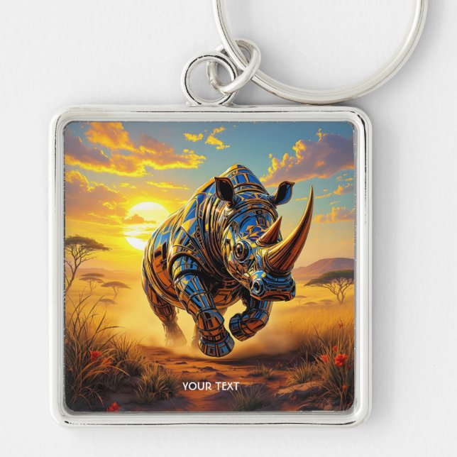 Fantasy Cute Cyber Rhino Desert Key Ring (Front)
