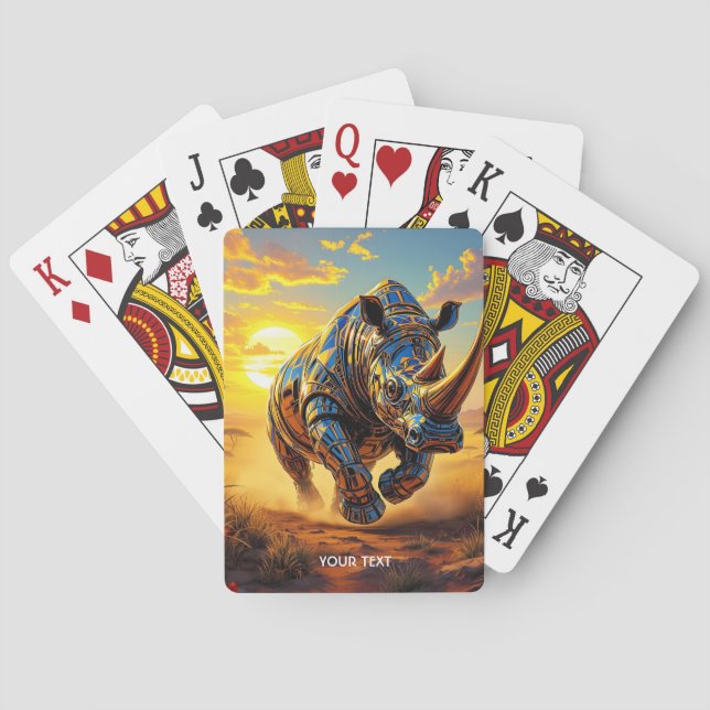 Fantasy Cute Cyber Rhino Desert Playing Cards (Back)