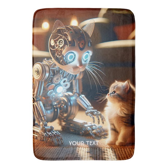 Fantasy Cute Cyborg Cat Kitten Bath Mat (Front Vertical)