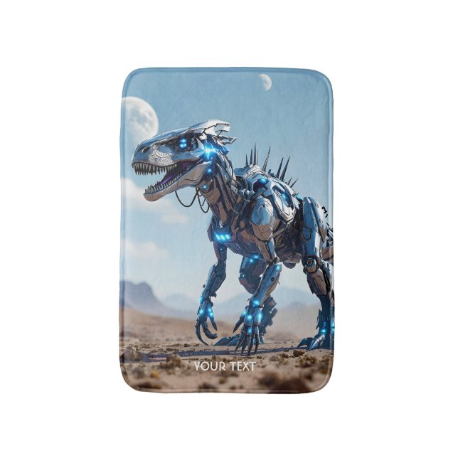 Fantasy Cute Cyborg Dinosaur Desert Bath Mat (Front Vertical)