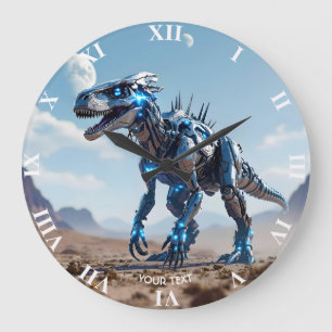 Fantasy Cute Cyborg Dinosaur Desert Large Clock