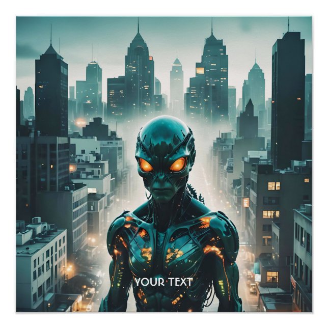Fantasy Cute Cyborg Evening City Poster (Front)