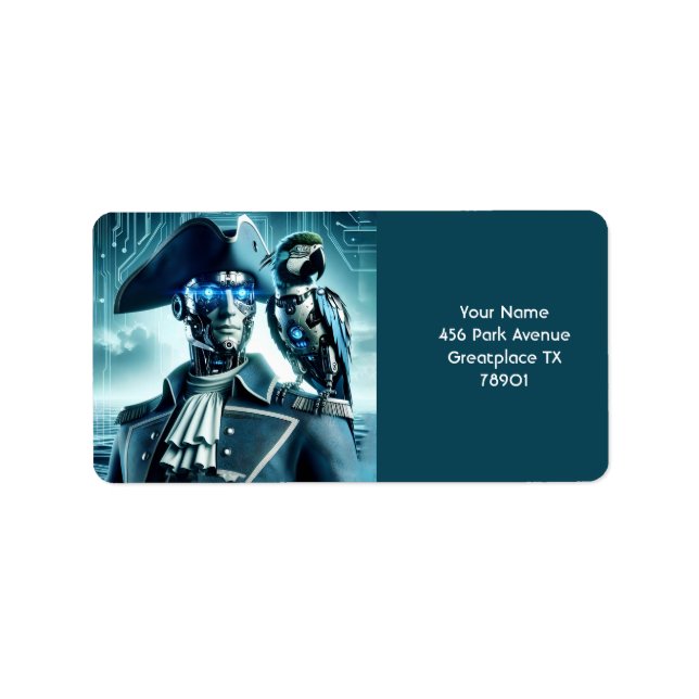 Fantasy Cute Cyborg Parrot Pirate Label (Front)
