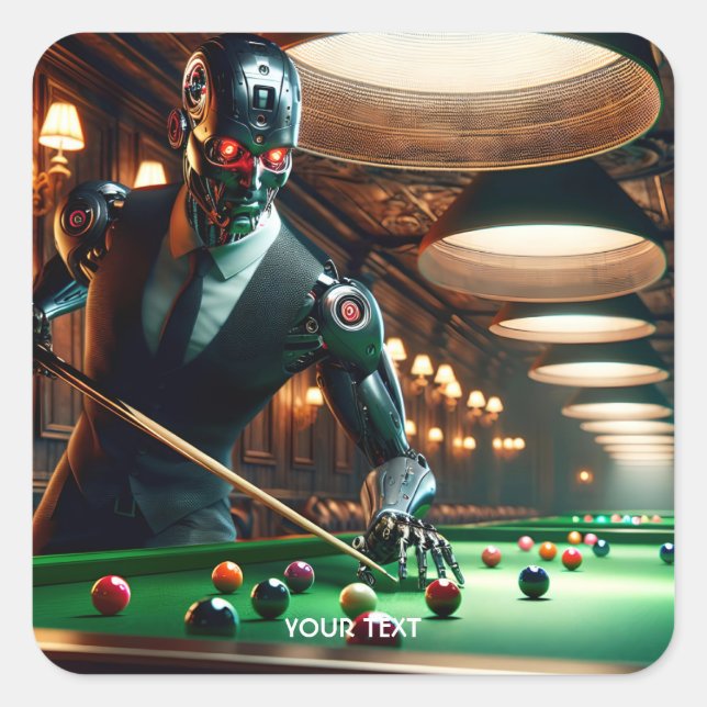 Fantasy Cute Cyborg Playing Snooker Square Sticker (Front)