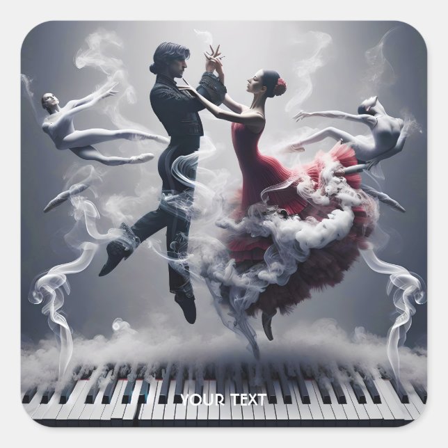 Fantasy Cute Dancer Ballerina Piano Square Sticker (Front)