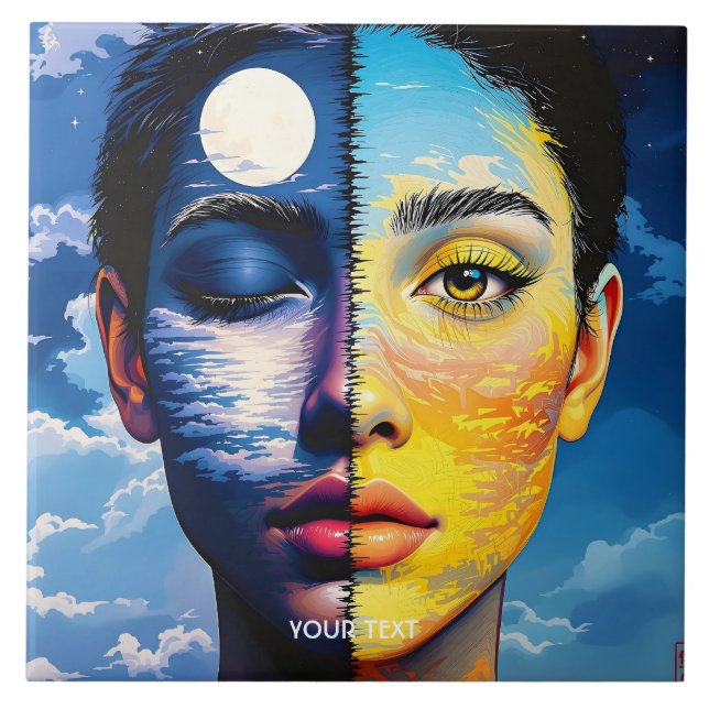 Fantasy Cute Day Night Face  Tile (Front)