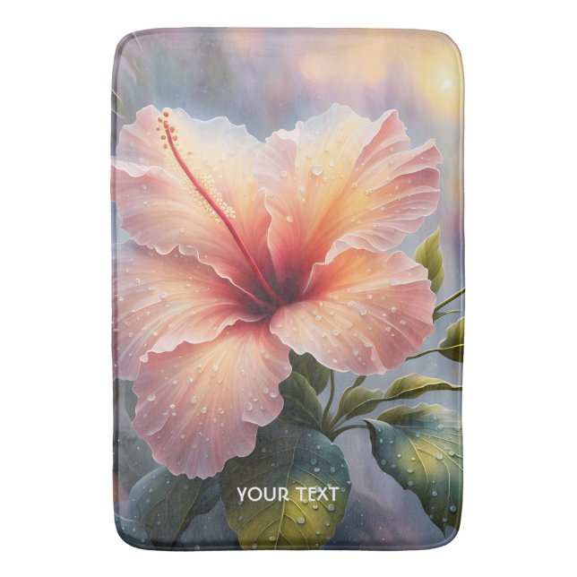 Fantasy Cute Delicate Hibiscus Flower Bath Mat (Front Vertical)