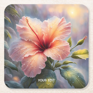 Fantasy Cute Delicate Hibiscus Flower Square Paper Coaster