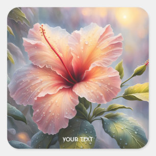 Fantasy Cute Delicate Hibiscus Flower Square Sticker