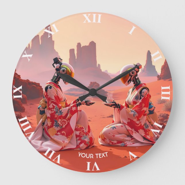 Fantasy Cute Desert Mars Tea Large Clock (Front)