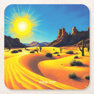 Fantasy Cute Desert Sands Rocks Square Paper Coaster