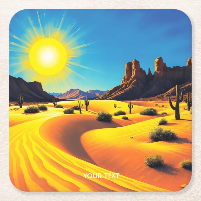 Fantasy Cute Desert Sands Rocks Square Paper Coaster (Front)