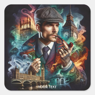 Fantasy Cute Detective Old London Square Sticker