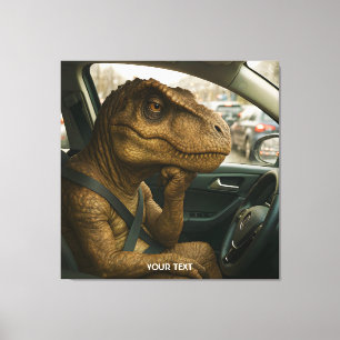 Fantasy Cute Dinosaur Driving Car Canvas Print