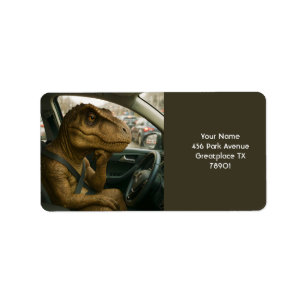 Fantasy Cute Dinosaur Driving Car Label