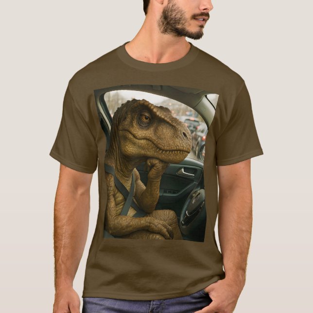 Fantasy Cute  Dinosaur Driving Car T-Shirt (Front)