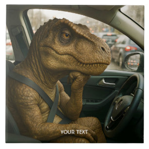 Fantasy Cute Dinosaur Driving Car Tile