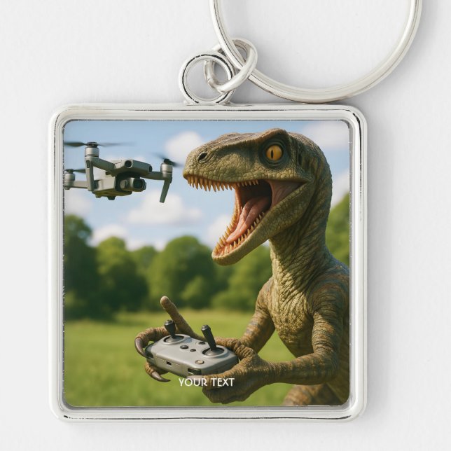 Fantasy Cute Dinosaur Drone Forest Key Ring (Front)