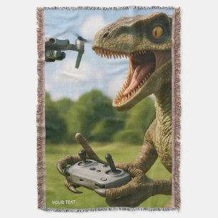 Fantasy Cute Dinosaur Drone Forest Throw Blanket