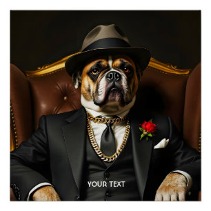 Fantasy Cute Dog Black Suit Poster