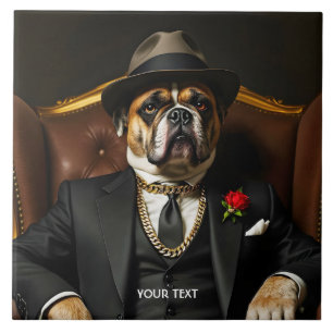 Fantasy Cute Dog Black Suit Tile