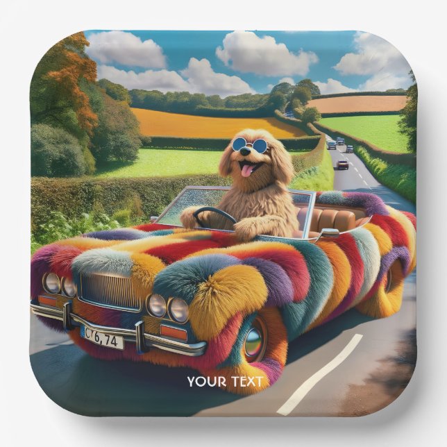 Fantasy Cute Dog Carpet Car  Paper Plate (Front)