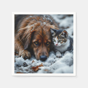 Fantasy Cute Dog Cat Snow Napkin