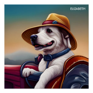 Fantasy Cute Dog Driving Tractor Poster