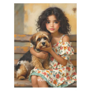 Fantasy Cute Dog Girl Bench Tablecloth