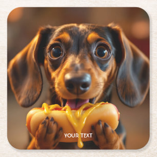 Fantasy Cute Dog Hot Dog Square Paper Coaster