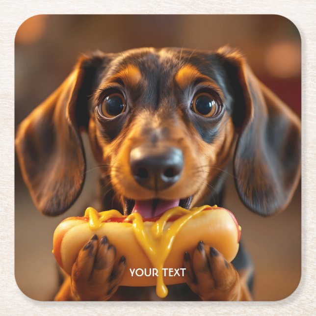 Fantasy Cute Dog Hot Dog Square Paper Coaster (Front)