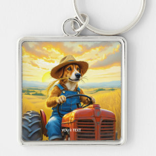 Fantasy Cute Dog Tractor Straw Key Ring
