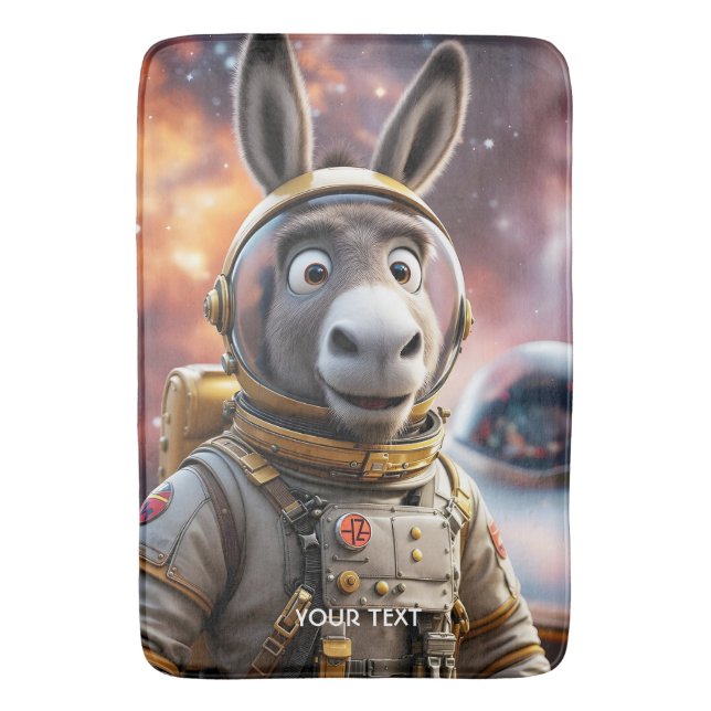 Fantasy Cute Donkey Astronaut Space Bath Mat (Front Vertical)