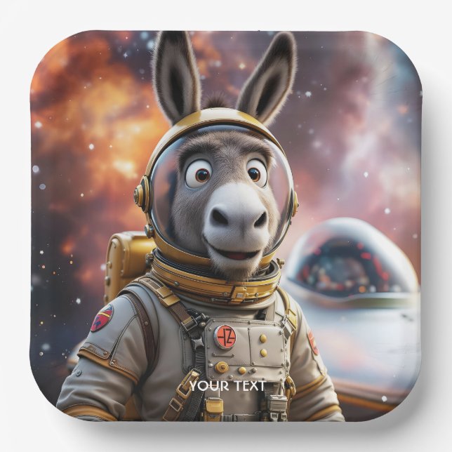 Fantasy Cute Donkey Astronaut Space Paper Plate (Front)