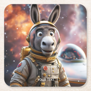 Fantasy Cute Donkey Astronaut Space Square Paper Coaster