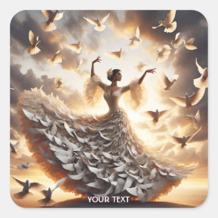 Fantasy Cute Doves Dance Girl Square Sticker
